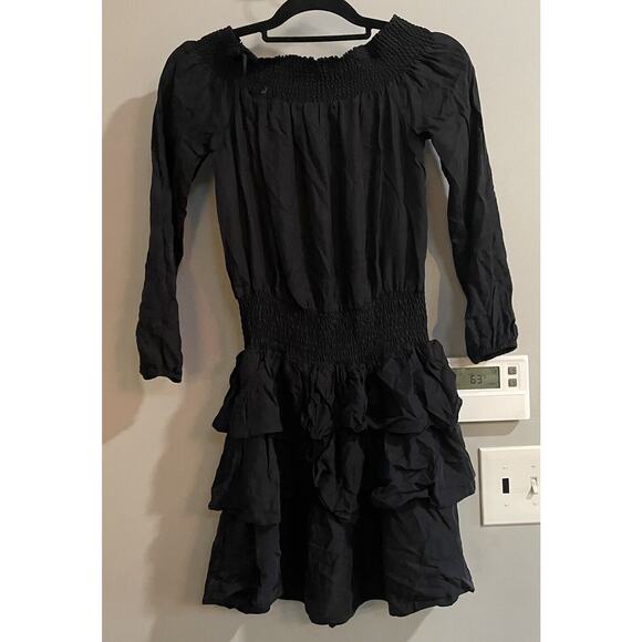 Michael Kors Dress Silk Off The Shoulder Ruffled Solid Black Womens Small - Picture 2 of 7